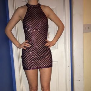 Purple Sequin Short Formal Dress